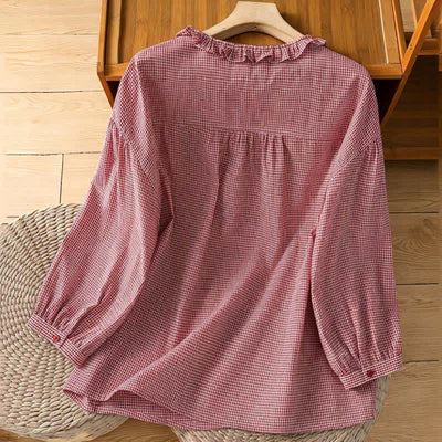 Buddha Stones Spring Button-Up Gingham Women's Long Sleeve Shirts - image 1