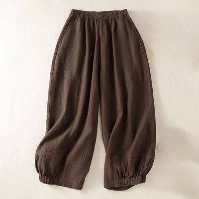 Buddha Stones Summer Casual Solid Cropped Elastic Waist Women's Harem Pants With Pockets - SaddleBrown - US8-10，UK/AU12-14，EU40-42 (2XL) - image 9