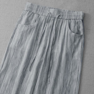 Buddha Stones Summer Casual Drawstring Stripe Elastic Waist Women's Straight Leg Pants With Pockets - image 1