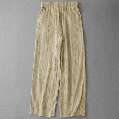 Buddha Stones Summer Casual Drawstring Stripe Elastic Waist Women's Straight Leg Pants With Pockets - image 6