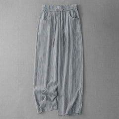 Buddha Stones Summer Casual Drawstring Stripe Elastic Waist Women's Straight Leg Pants With Pockets - LightGray - US12，UK/AU16，EU44 (3XL) - image 0