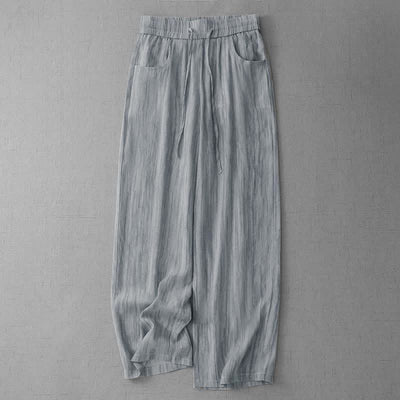 Buddha Stones Summer Casual Drawstring Stripe Elastic Waist Women's Straight Leg Pants With Pockets - LightGray - US12，UK/AU16，EU44 (3XL) - image 0
