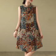 Foviel Summer Paisley Floral Women's Summer Sleeveless Dress With Pockets