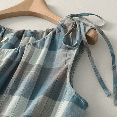 Buddha Stones Summer Casual Crew Neck Plaid Pattern Women's Sleeveless Shirts Tank Top - image 15