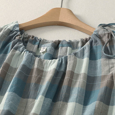 Buddha Stones Summer Casual Crew Neck Plaid Pattern Women's Sleeveless Shirts Tank Top - image 14