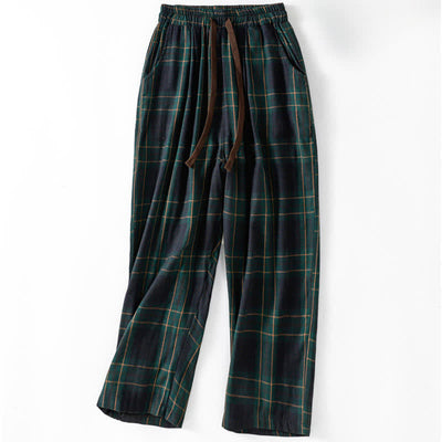 Buddha Stones Spring Casual Drawstring Plaid Pattern Elastic Waist Cropped Women's Harem Pants With Pockets - Teal - US12，UK/AU16，EU44 (2XL) - image 0