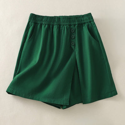 Buddha Stones Summer Casual Decorative Buttons Solid Women's Shorts With Pockets - SeaGreen - US8-10，UK/AU12-14，EU40-42 (2XL) - image 6