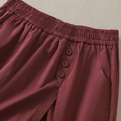 Buddha Stones Summer Casual Decorative Buttons Solid Women's Shorts With Pockets - image 13