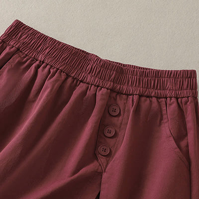 Buddha Stones Summer Casual Decorative Buttons Solid Women's Shorts With Pockets - image 12