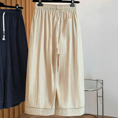 Buddha Stones Spring Summer Casual Drawstring Solid Cropped Women's Wide Leg Pants With Pockets - image 1
