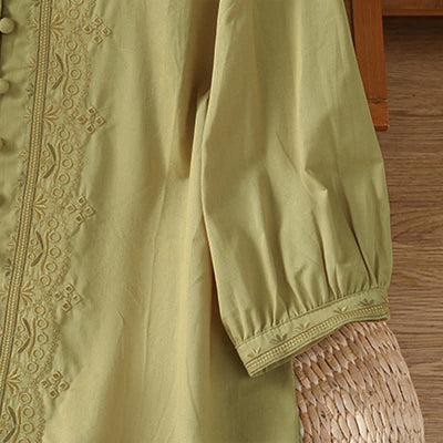 Buddha Stones Summer Vintage Geometric Embroidery Button-Up Solid Women's Short Sleeve Shirts - image 17
