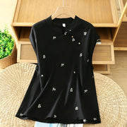 Foviel Summer Vintage Tang Style Mandarin Collar Embroidery Small Floral Tank Top Women's Sleeveless Shirts