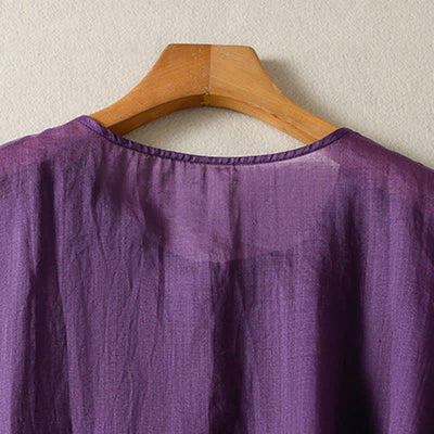 Buddha Stones Summer Casual Boho Patch Pocket Half Button Solid Bell Sleeve Women's Short Sleeve Shirts - image 3