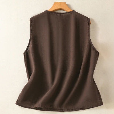 Buddha Stones Summer Casual Minimalist Button-Up Solid Women's Sleeveless Shirts Tank Top With Patch Pocket - image 21