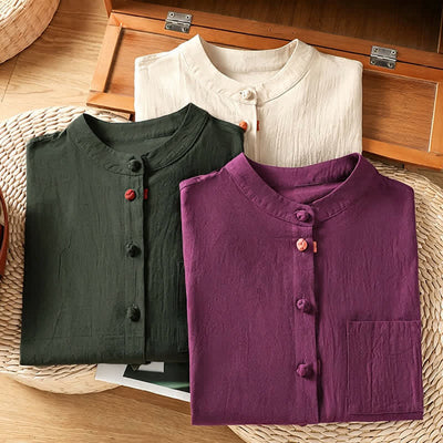Buddha Stones Summer Tang Style Casual Mandarin Collar Button-Up Solid Patch Pocket Women's Sleeveless Shirts Tank Top - image 25