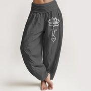 Foviel reine Baumwolle Lotus Herz Muster Damen elastische Taille Harem Hose