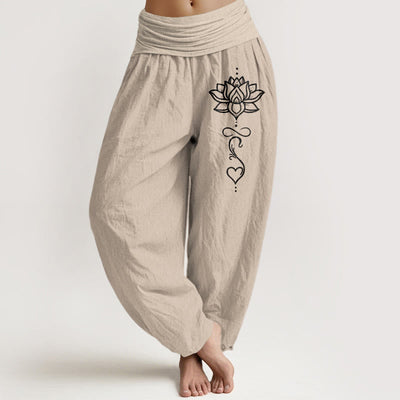 Buddha Stones Pure Cotton Lotus Heart Pattern Women's Elastic Waist Harem Pants - Tan - US16，UK/AU20，EU48 (3XL) - image 11