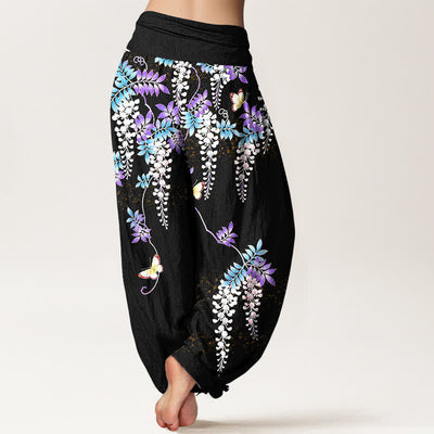 Buddha Stones Pure Cotton Wisteria Butterfly Pattern Women's Elastic Waist Harem Pants - image 1