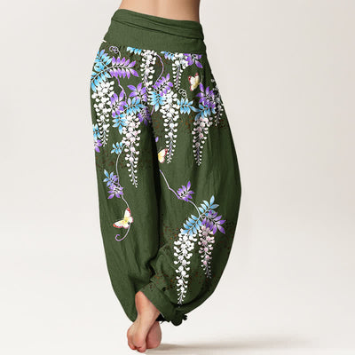 Buddha Stones Pure Cotton Wisteria Butterfly Pattern Women's Elastic Waist Harem Pants - image 9