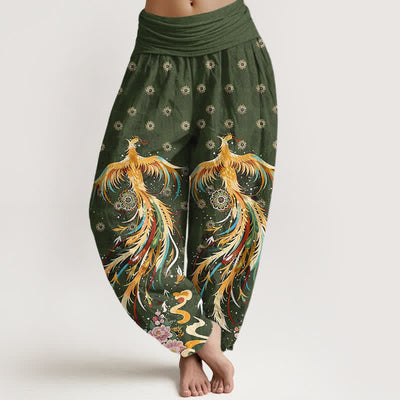 Buddha Stones Cotton Gold Phoenix Pattern Women's Elastic Waist Harem Pants - OliveDrab - US16，UK/AU20，EU48 (3XL) - image 8