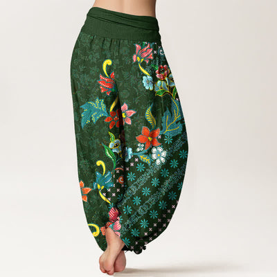 Buddha Stones Pure Cotton Bohemian Colorful Flower Pattern Women's Elastic Waist Harem Pants - image 1