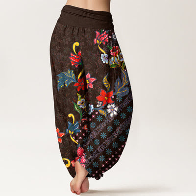 Buddha Stones Pure Cotton Bohemian Colorful Flower Pattern Women's Elastic Waist Harem Pants - image 9