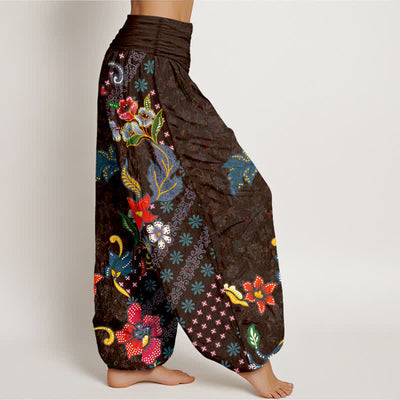 Buddha Stones Pure Cotton Bohemian Colorful Flower Pattern Women's Elastic Waist Harem Pants - image 10