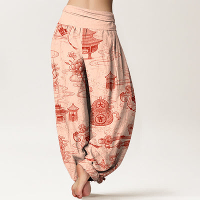 Buddha Stones Cotton Lotus Pavilion Gourd Pattern Women's Elastic Waist Harem Pants - image 6
