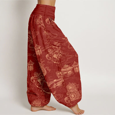 Buddha Stones Cotton Lotus Pavilion Gourd Pattern Women's Elastic Waist Harem Pants - image 10