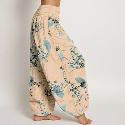 Buddha Stones Cotton Bamboo Blossom Fan Pattern Women's Elastic Waist Harem Pants - image 10