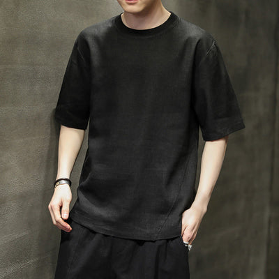 Buddha Stones Summer Casual Minimalist Solid Crew Neck Linen Men's Short Sleeve T-Shirts - image 14