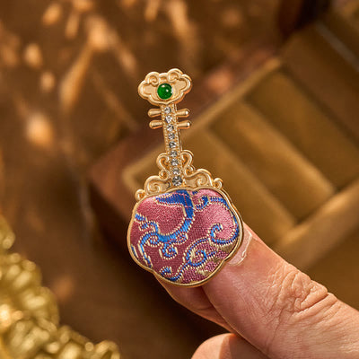 Buddha Stones Song Brocade Handmade Purple Pipa-shaped Energy Brooch - image 6
