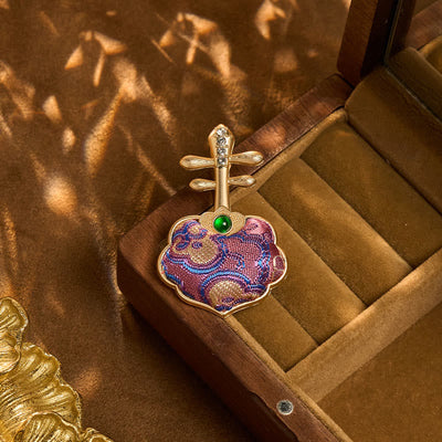 Buddha Stones Song Brocade Handmade Purple Pipa-shaped Energy Brooch - image 5
