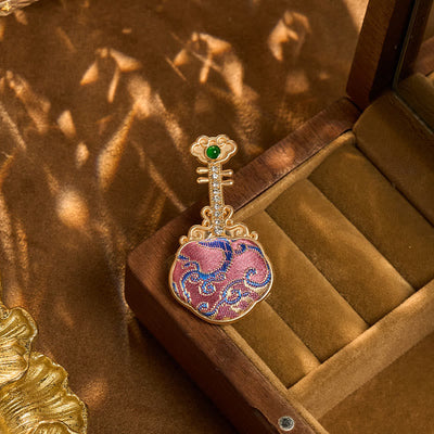 Buddha Stones Song Brocade Handmade Purple Pipa-shaped Energy Brooch - image 4