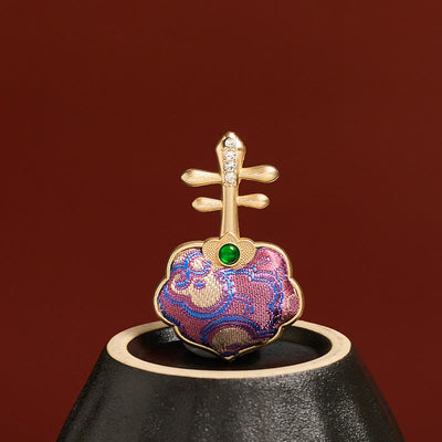 Buddha Stones Song Brocade Handmade Purple Pipa-shaped Energy Brooch - Large Purple Pipa - Song Brocade (Prosperity♥Harmony) - image 1