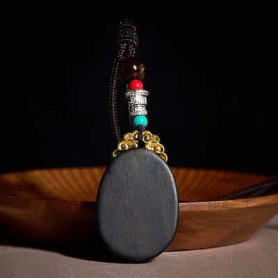 Buddha Stones Ebony Wood Wisdom Handmade Tribal Oval Necklace - image 2