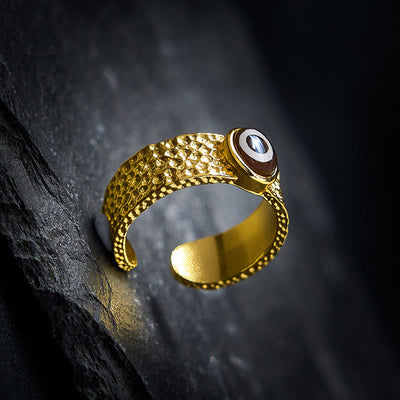 Buddha Stones Dzi Beads Copper Brass Wealth Adjustable Ring - image 3