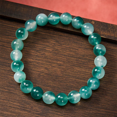 Buddha Stones White Chalcedony Emotional Balance Blue Floral Round Bead Bracelet - image 2