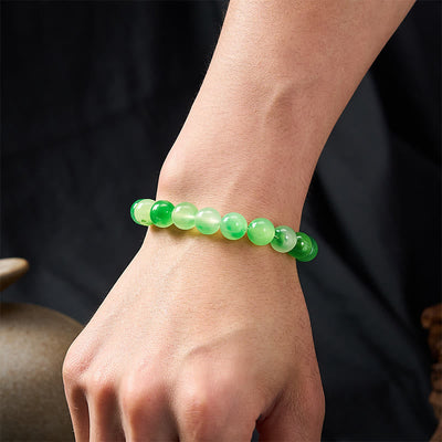 Buddha Stones White Chalcedony Healing Green Floating Flower Round Beaded Bracelet - image 10
