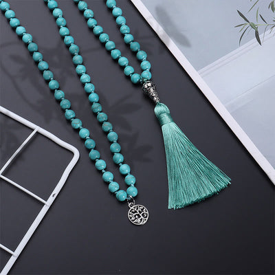 Buddha Stones Turquoise Tree of Life Protection Knotted Tassel Mala - image 3