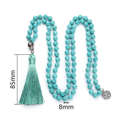 Buddha Stones Turquoise Tree of Life Protection Knotted Tassel Mala - image 4
