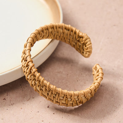 Buddha Stones Handwoven Natural Rattan Bohemian Open Cuff Bracelet - image 1