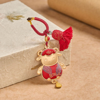 Buddha Stones Song Brocade Handmade Chinese Zodiac Tassel Lucky Keychain - image 3