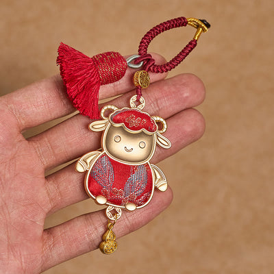 Buddha Stones Song Brocade Handmade Chinese Zodiac Tassel Lucky Keychain - image 6