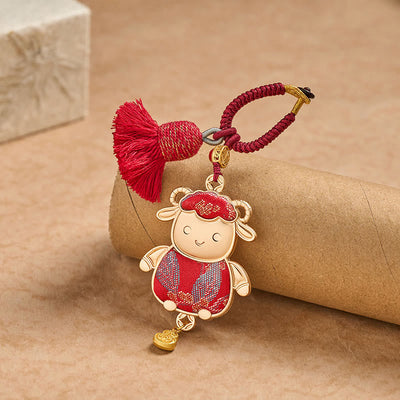 Buddha Stones Song Brocade Handmade Chinese Zodiac Tassel Lucky Keychain - image 2