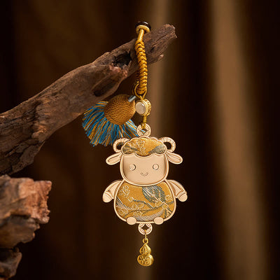 Buddha Stones Song Brocade Handmade Chinese Zodiac Tassel Lucky Keychain - Goat - Yellow - Song Brocade (Prosperity♥Harmony) - image 10
