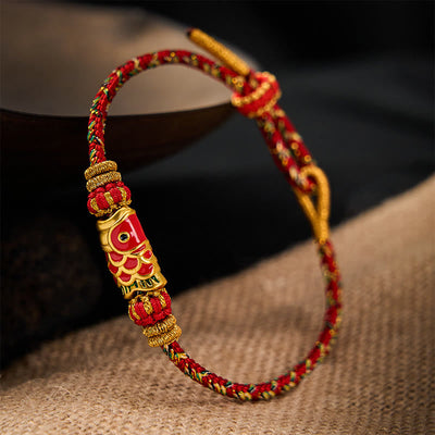 Buddha Stones Hand-Woven Red String Koi Fish Flower Protection Bracelet - image 1