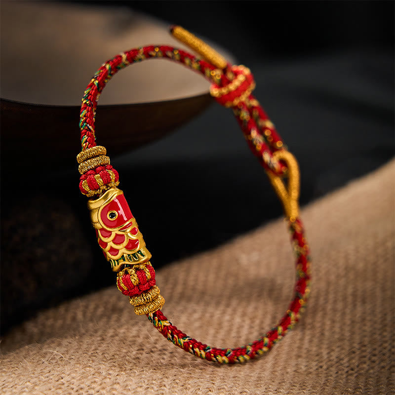 Buddha Stones Hand-Woven Red String Koi Fish Flower Protection Bracelet - image 1