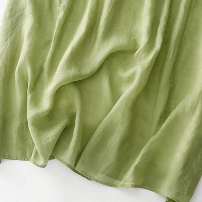 Buddha Stones Casual Accordion Pleat Plain V-neck Short Sleeve Midi Dress With Pockets - image 16