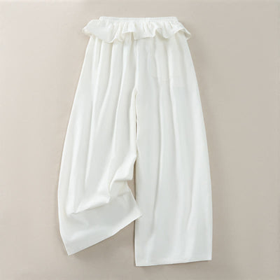Buddha Stones Spring Summer Casual Drawstring Elastic Waist Ruffled Solid Cropped Pants Women's Straight Leg Pants With Pockets - image 11